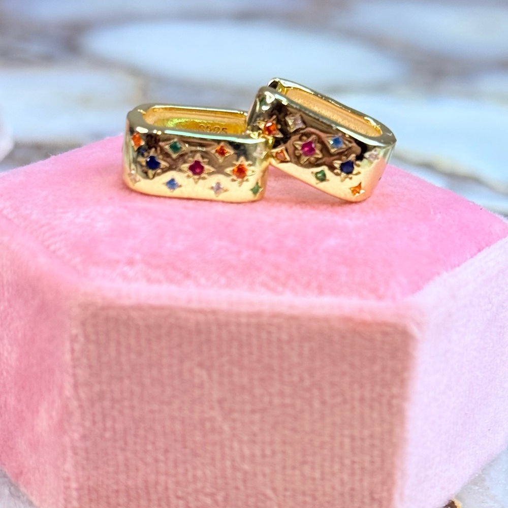 Gold Rainbow Huggie Hoop Earrings - Picture 3 of 6